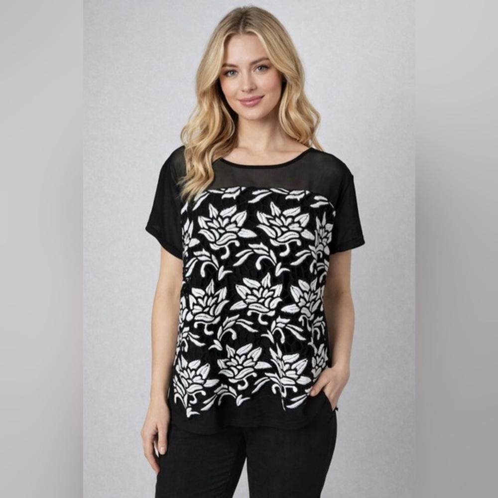 INC Floral Black and White Women's Top
